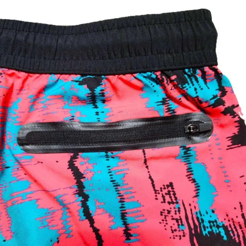 Fabletics Women's Small Running Shorts Pink Blue Black Abstract Print Zip Pocket